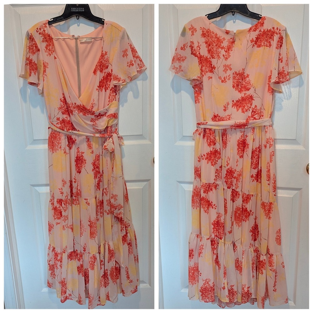 Cottagecore Floral Midi Dress Pink Wrap Boho Romantic Spring Summer‎